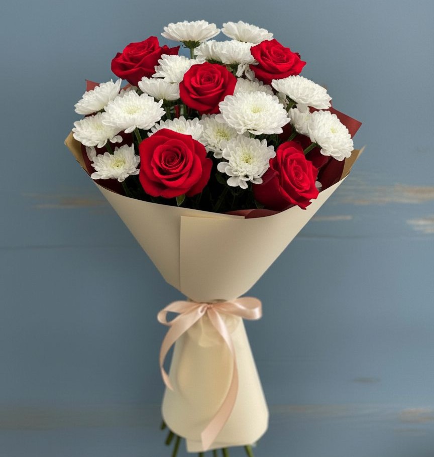 Букет цветов из: Розы и Хризантемы в Оржицы