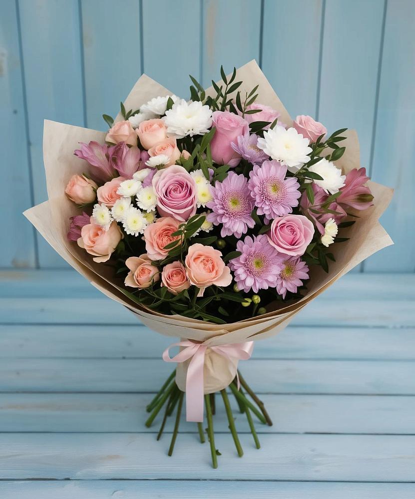 Букет цветов из: Хризантемы, Розы и Альстромерии в Оржицы