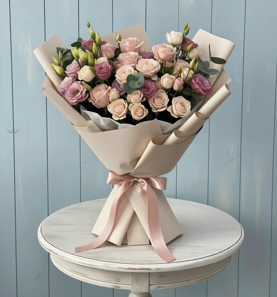 Букет цветов из: Розы и Лизиантусы в Оржицы