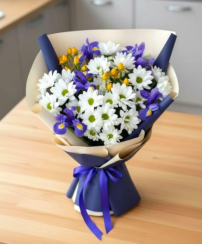 Букет цветов из: Розы, Ирисы и Хризантемы в Оржицы