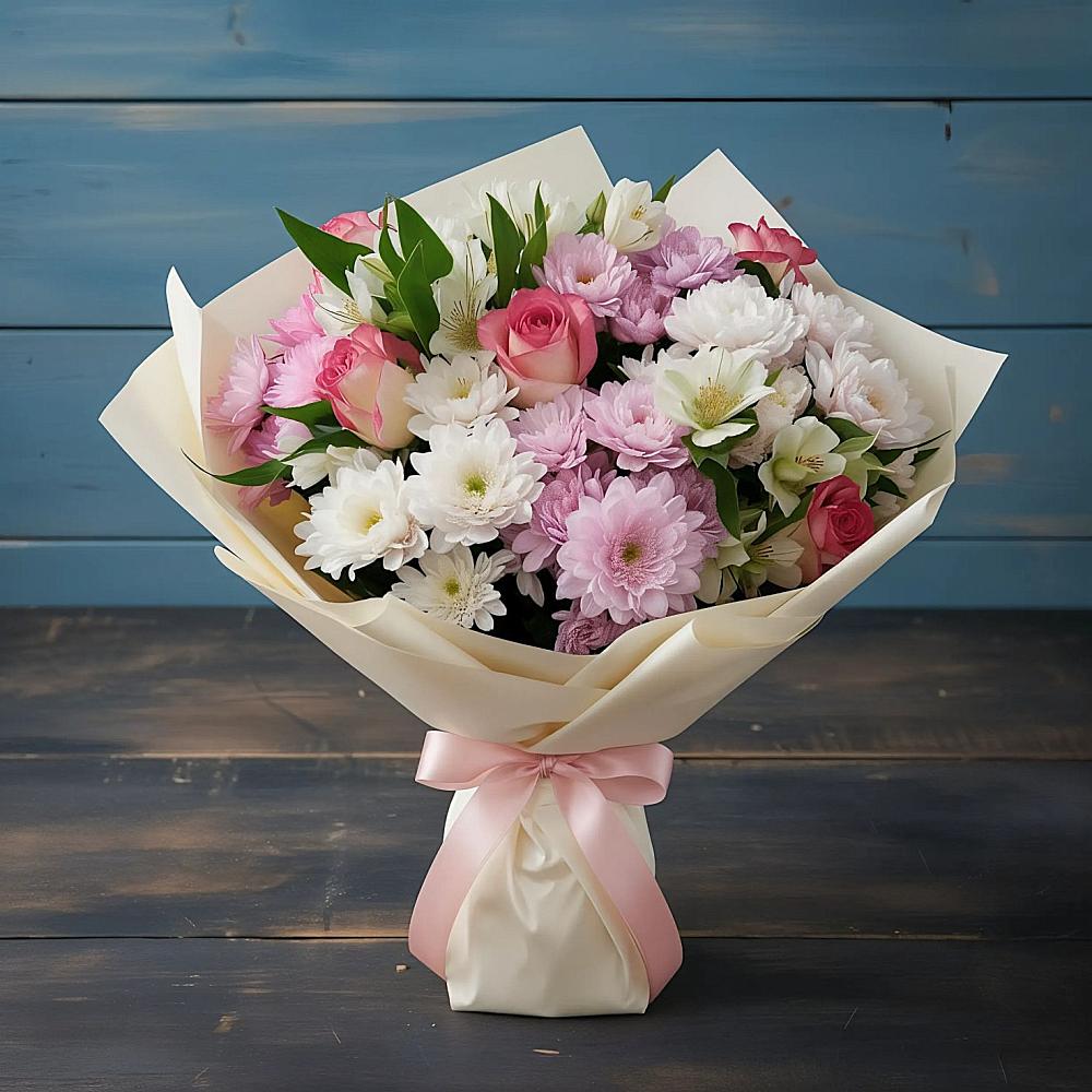 Букет цветов из: Хризантемы, Альстромерии и Розы в Оржицы